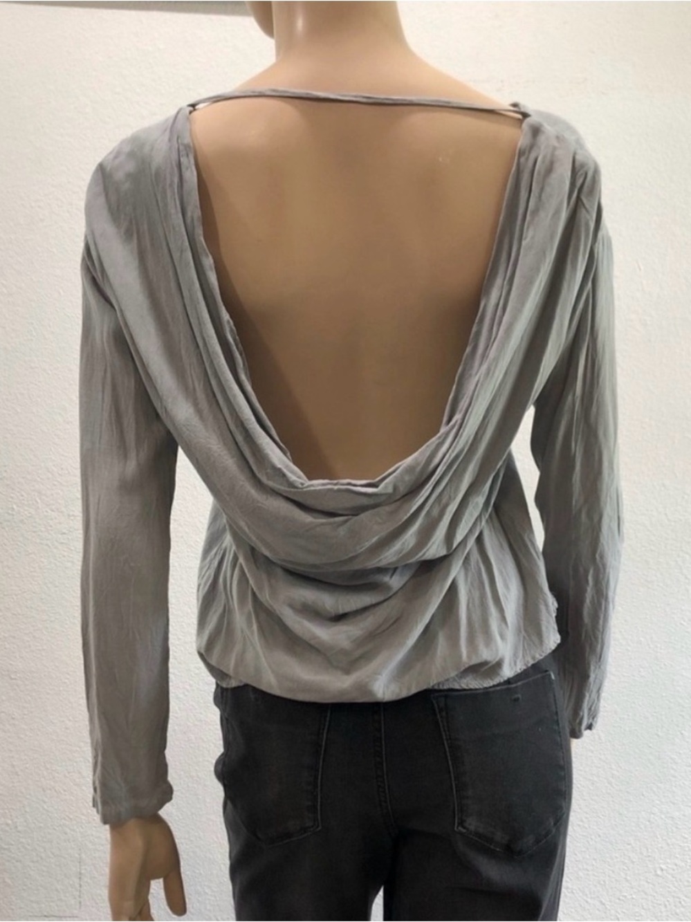 Young fabulous & broke Open-Back Draped Long-Sleeve Top in Light Gray